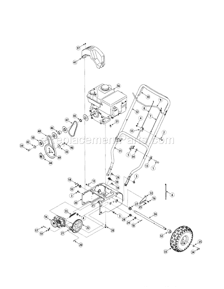 Handle / Engine / Wheels Diagram and Parts List for 24788779  Craftsman Snow Blower