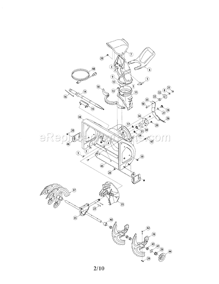 Lower Chute / Auger / Housing Diagram and Parts List for 24788779  Craftsman Snow Blower