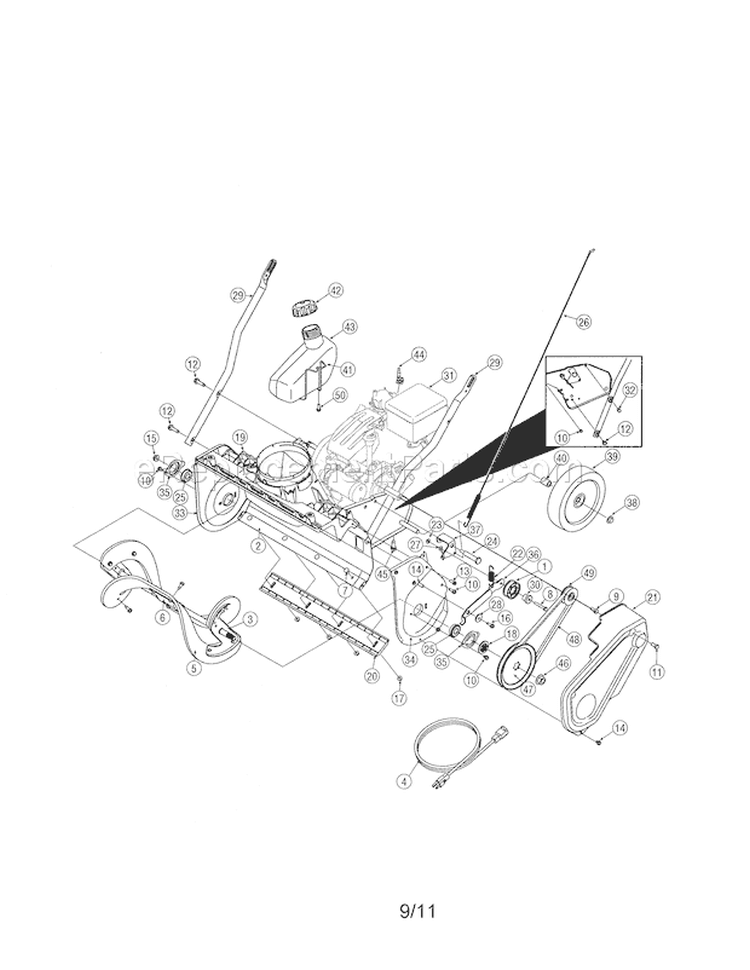Auger & Housing Diagram and Parts List for 247887801  Craftsman Snow Blower