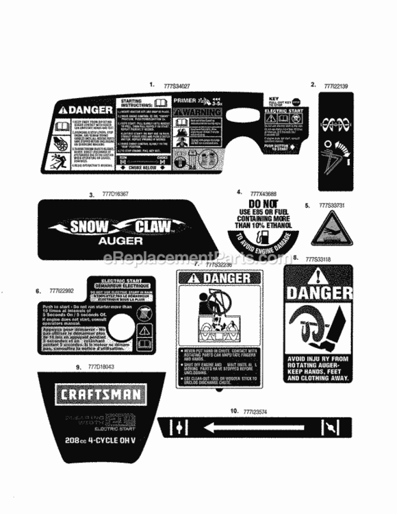 Page C Diagram and Parts List for 247887820  Craftsman Snow Blower