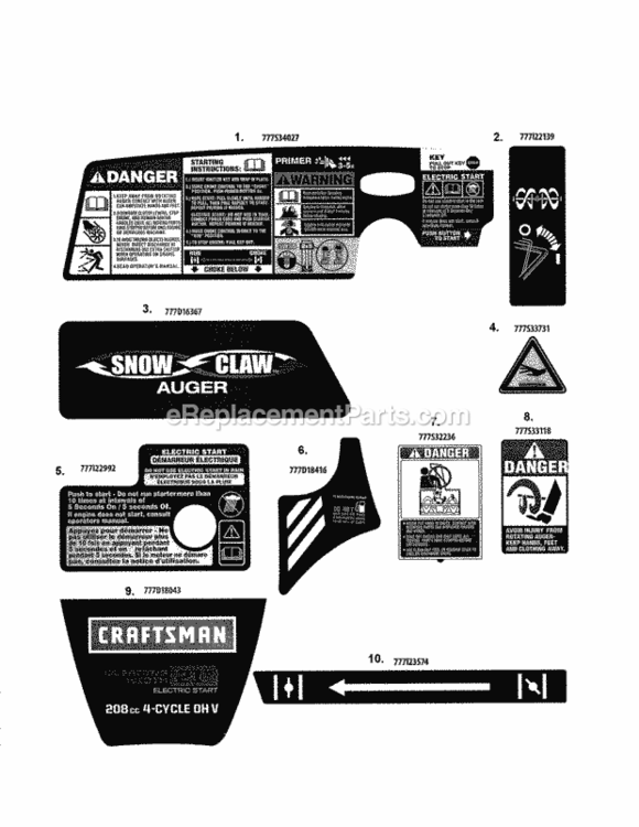Page C Diagram and Parts List for 247887821  Craftsman Snow Blower