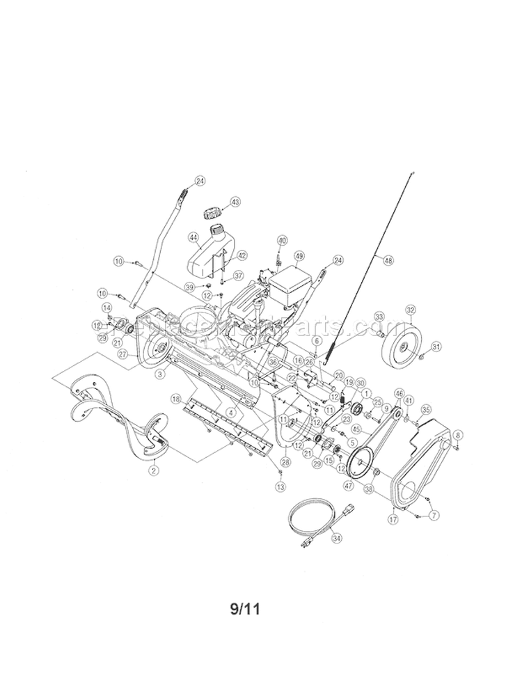 Auger & Housing Diagram and Parts List for 24788782  Craftsman Snow Blower