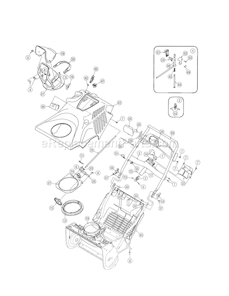 Chute / Handle / Cover Diagram and Parts List for 24788782  Craftsman Snow Blower