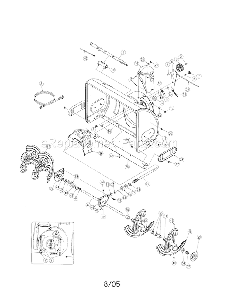 Auger/Impeller/Spiral Diagram and Parts List for 247887900G  Craftsman Snow Blower