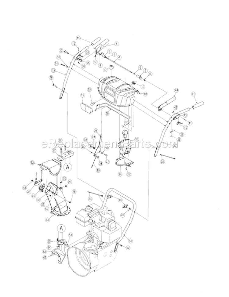 Handle/Upper Chute Diagram and Parts List for 247887900G  Craftsman Snow Blower