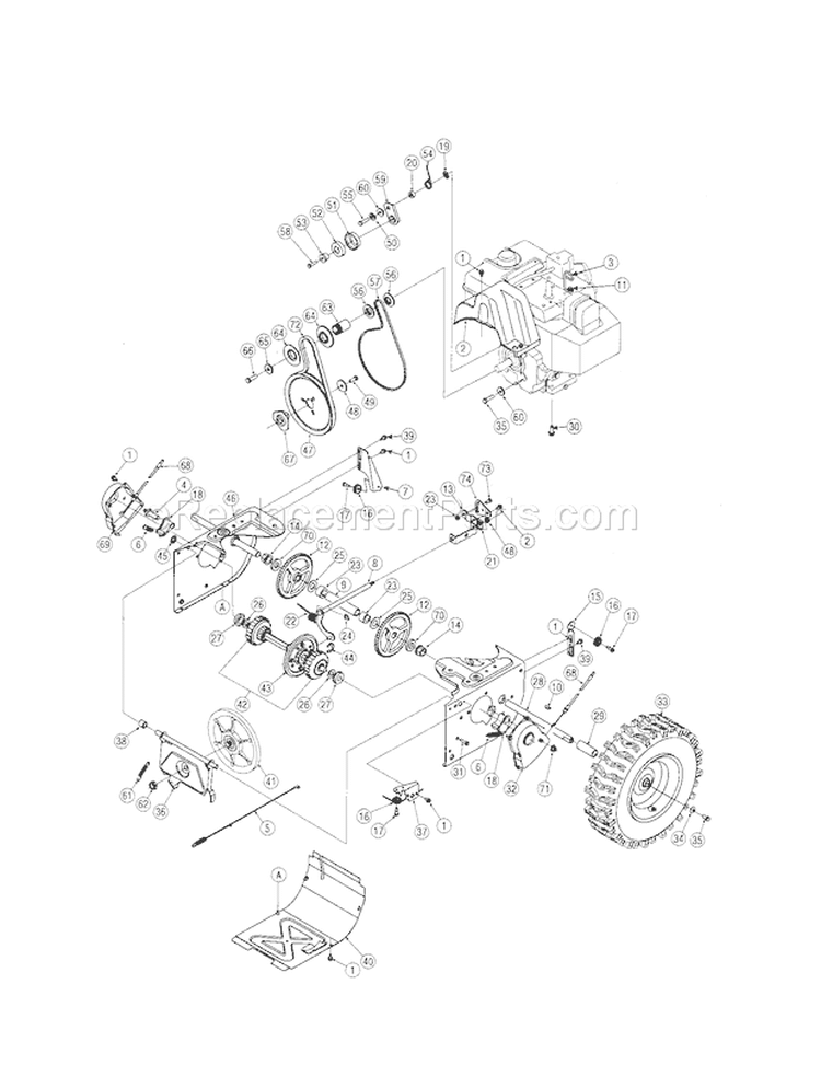 Wheels/Drive Clutch Diagram and Parts List for 247887900G  Craftsman Snow Blower