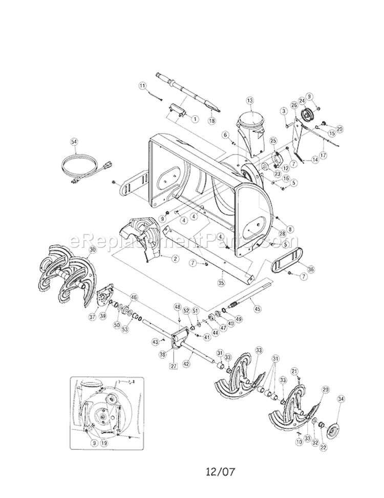 Auger Housing / Spiral Diagram and Parts List for 247887900  Craftsman Snow Blower