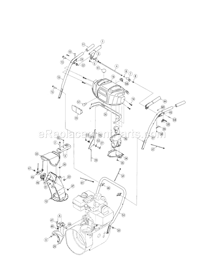 Handles / Lower Chute Diagram and Parts List for 247887900  Craftsman Snow Blower