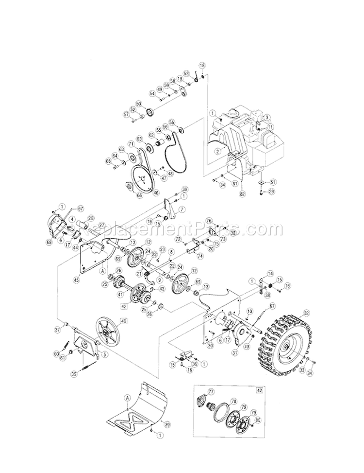 Wheels / Frame Diagram and Parts List for 247887900  Craftsman Snow Blower
