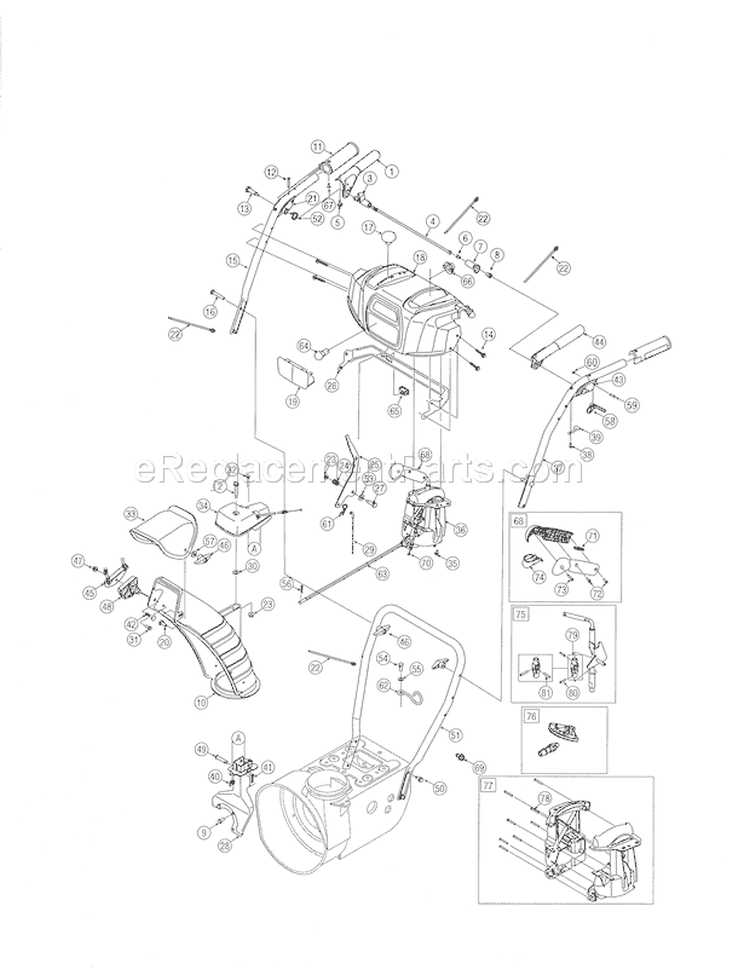 Handle / Chute Diagram and Parts List for 247888301  Craftsman Snow Blower