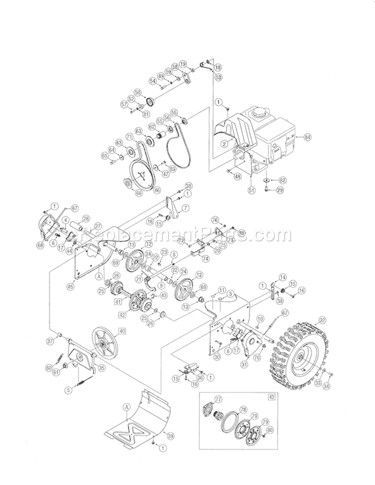 Transmission / Wheels Diagram and Parts List for 247888301  Craftsman Snow Blower