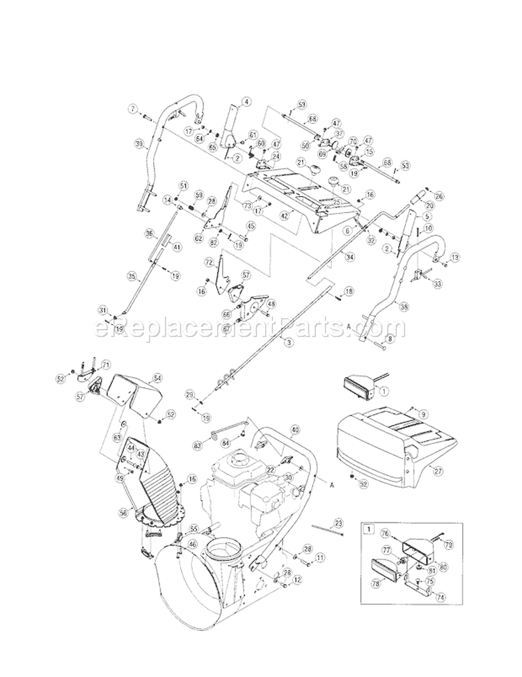 Handle / Light / Chute Diagram and Parts List for 24788833  Craftsman Snow Blower