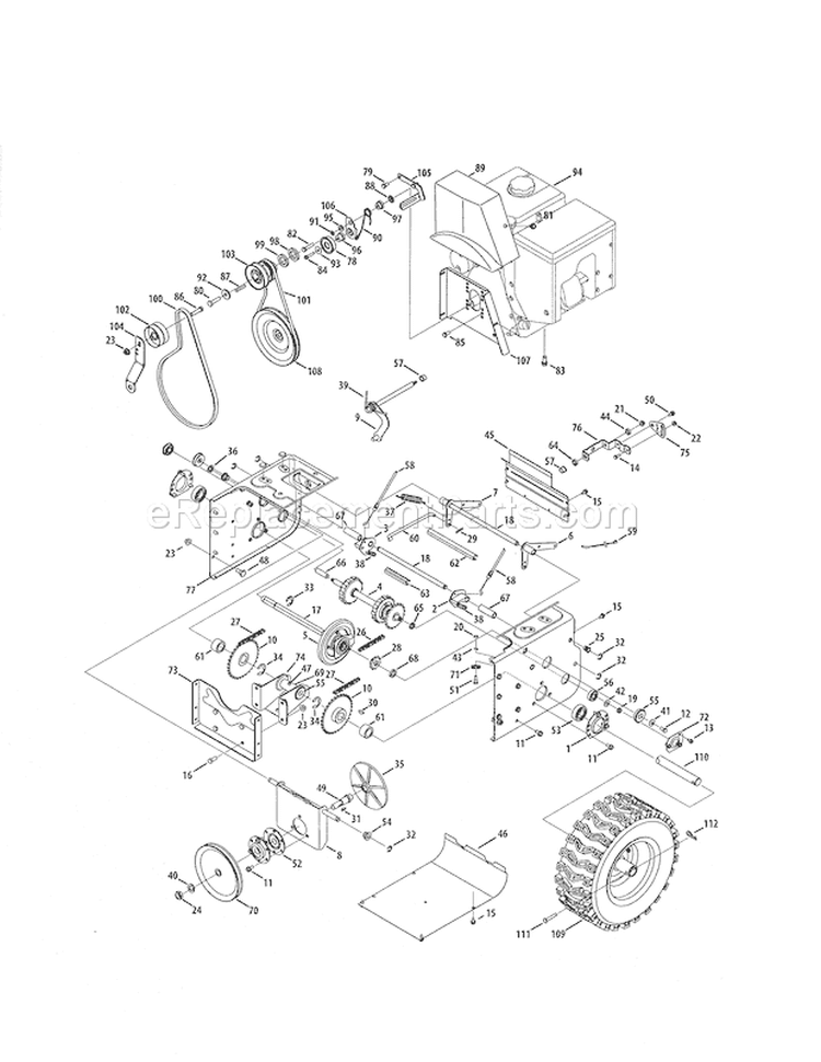 Engine / Transmission Diagram and Parts List for 24788835  Craftsman Snow Blower