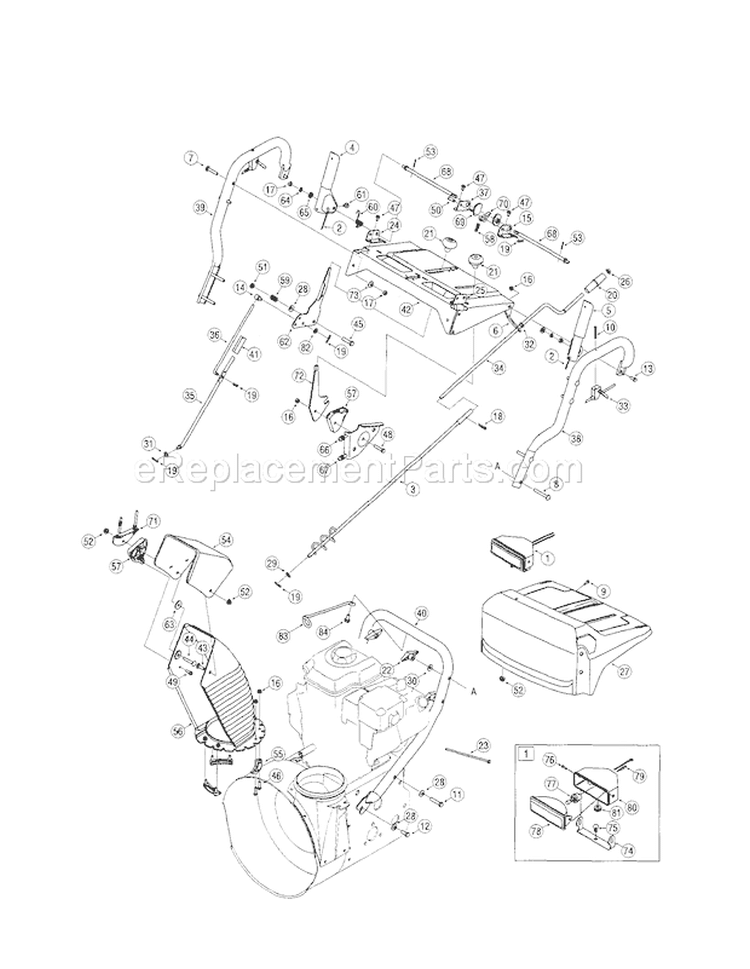 Handle / Light / Chute Diagram and Parts List for 24788845  Craftsman Snow Blower