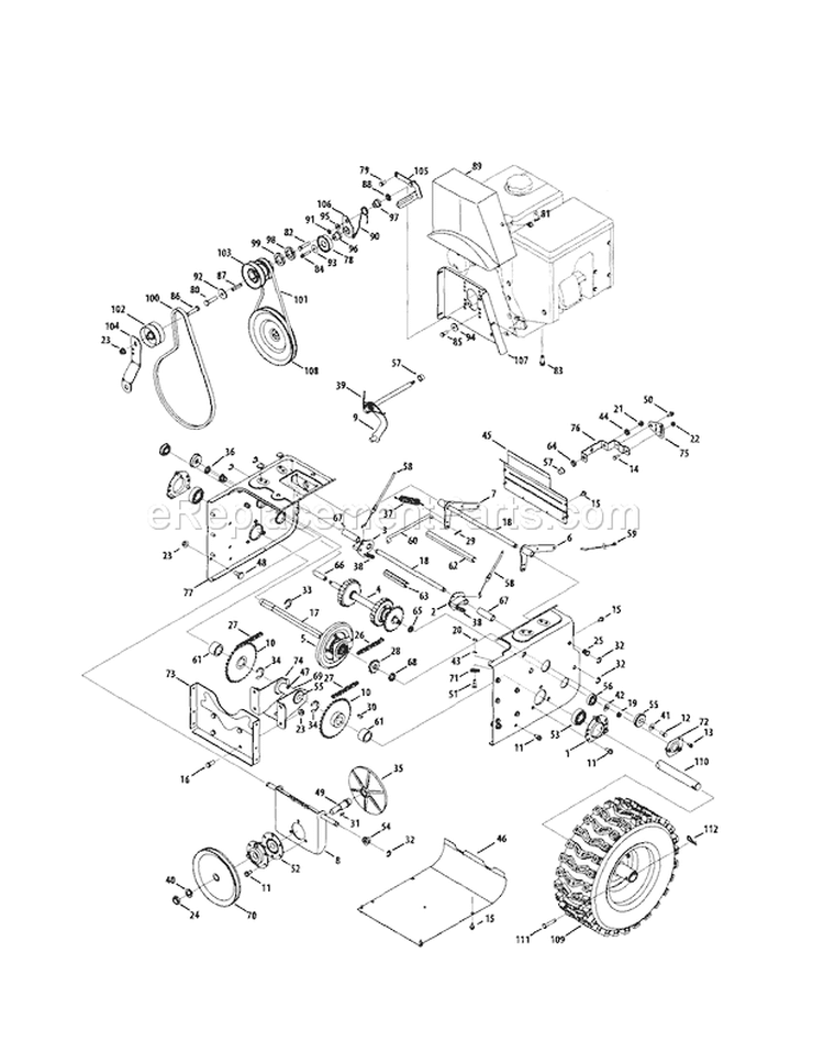 Wheels / Steering Shaft Diagram and Parts List for 24788846  Craftsman Snow Blower