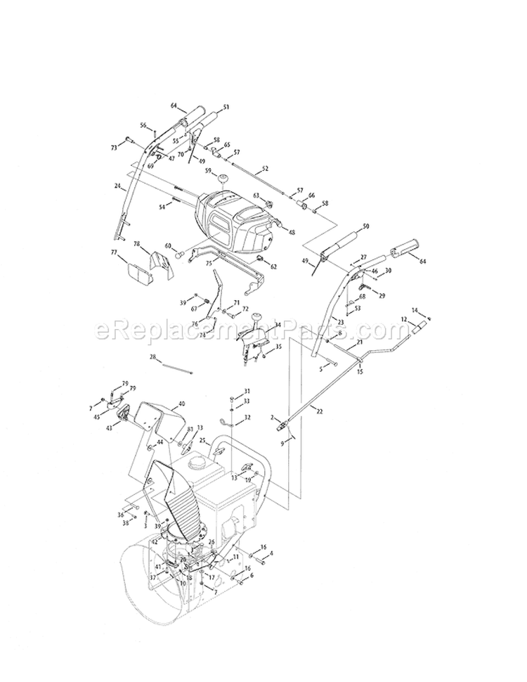 Handles/Chute Diagram and Parts List for 24788848  Craftsman Snow Blower