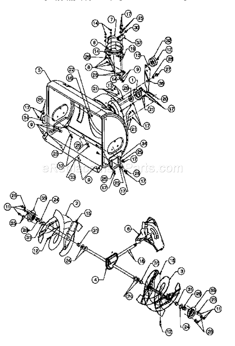 Tine Assembly Diagram and Parts List for 247888500  Craftsman Snow Blower