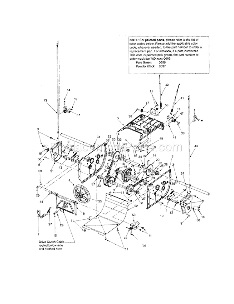 Transmission Frame Diagram and Parts List for 247888520  Craftsman Snow Blower