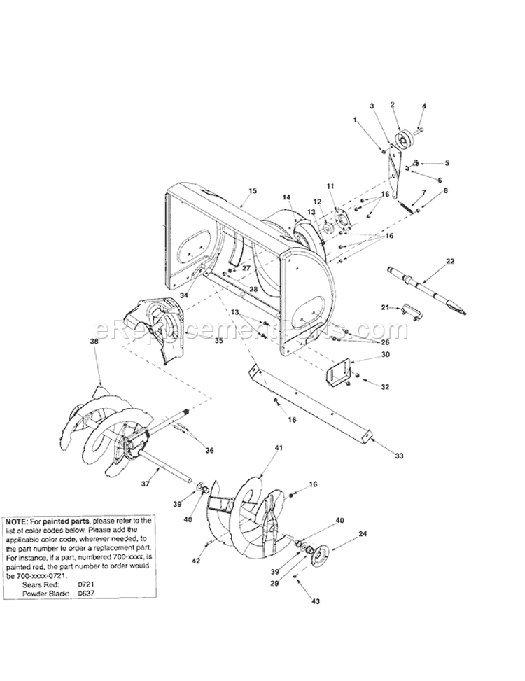 Auger Housing/Spirals/Imp... Diagram and Parts List for 24788890  Craftsman Snow Blower