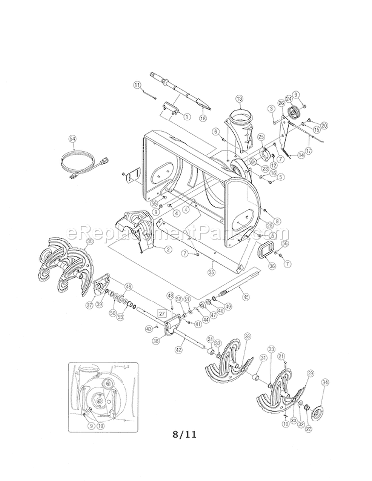Auger & Housing Diagram and Parts List for 247889571  Craftsman Snow Blower