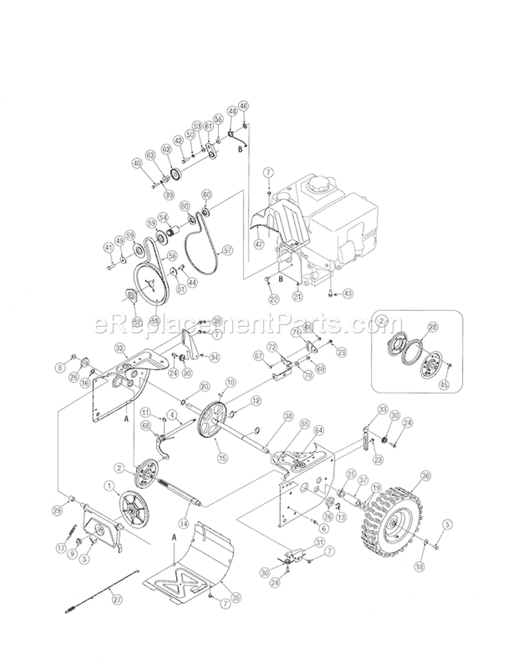 Transmission/Wheels Diagram and Parts List for 247889571  Craftsman Snow Blower