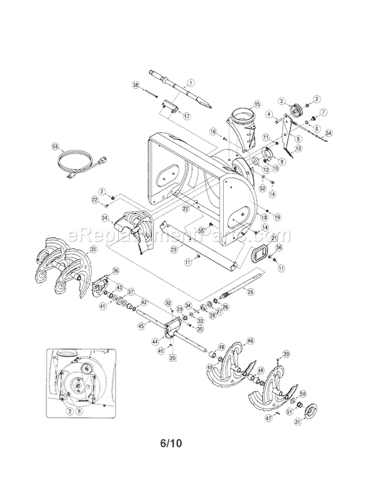 Auger & Housing Diagram and Parts List for 247889702  Craftsman Snow Blower