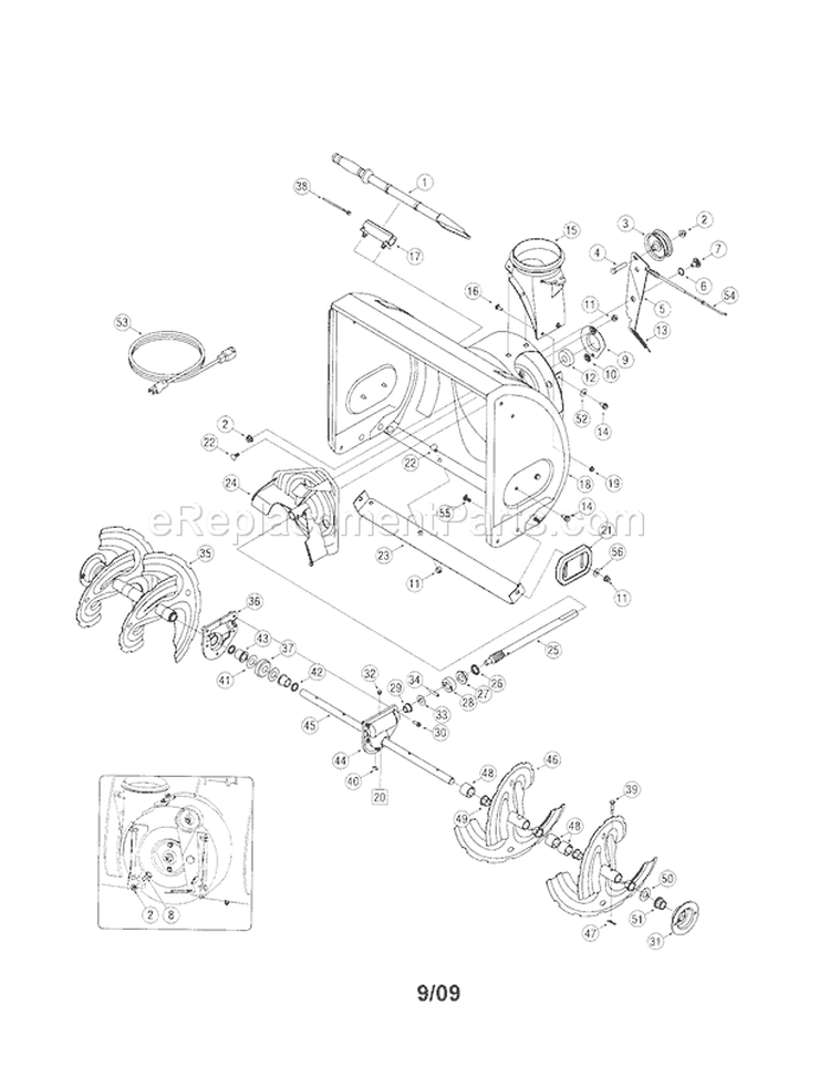 Auger/Housing Diagram and Parts List for 24788970  Craftsman Snow Blower