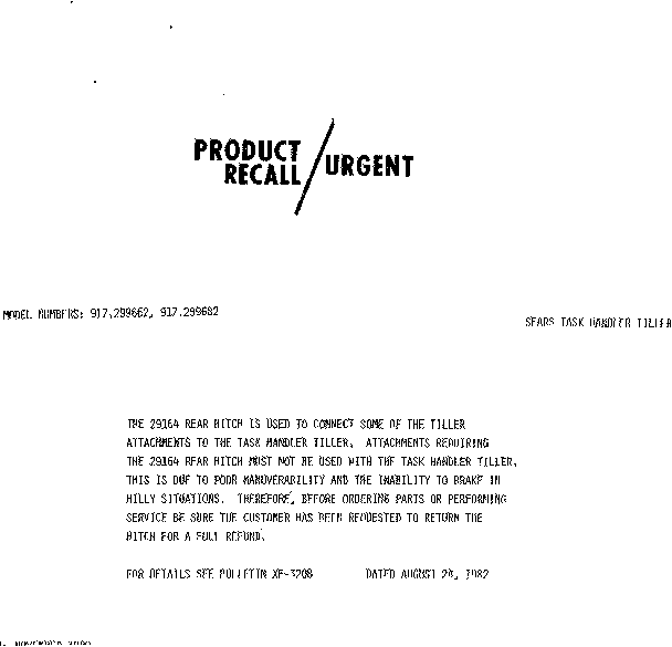 Product Recall/urgent Diagram and Parts List for 917299682  Craftsman Tiller
