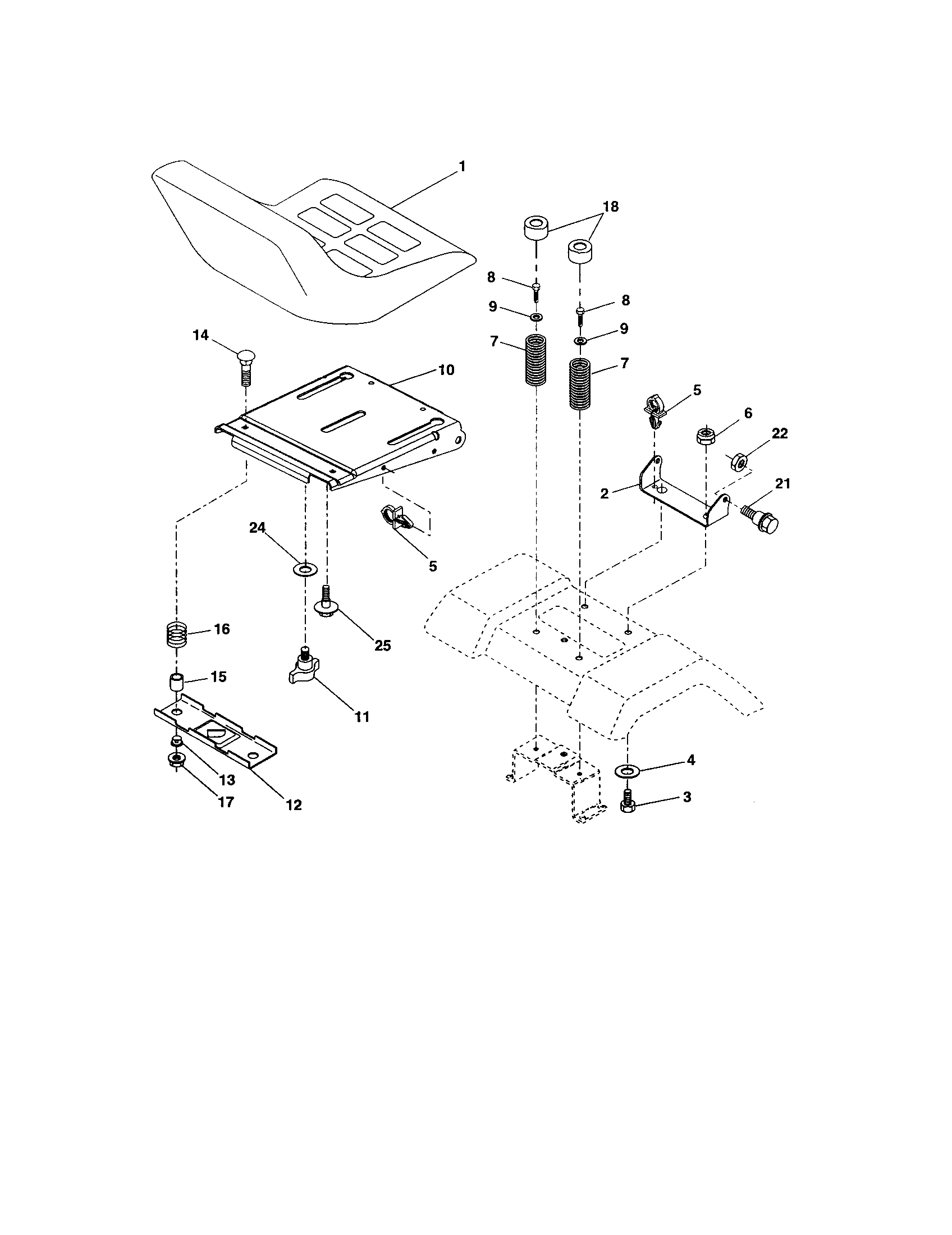 Seat Assembly Diagram and Parts List for 9172736405  Craftsman Lawn Tractor
