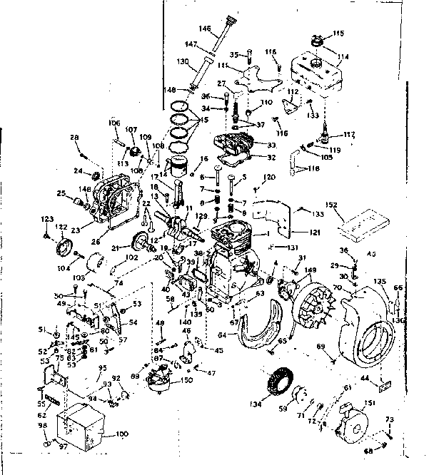 Basic Engine Diagram and Parts List for 143584082  Craftsman Engine