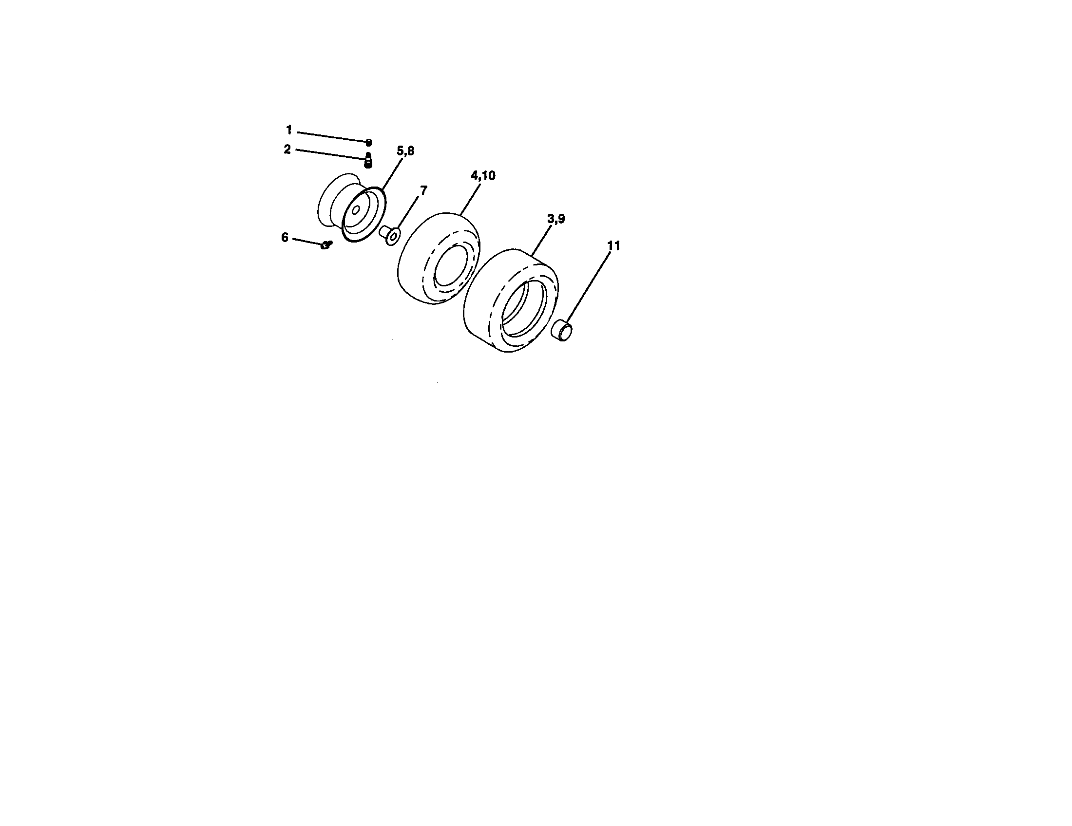 Wheels And Tires Diagram and Parts List for 917270654  Craftsman Lawn Tractor