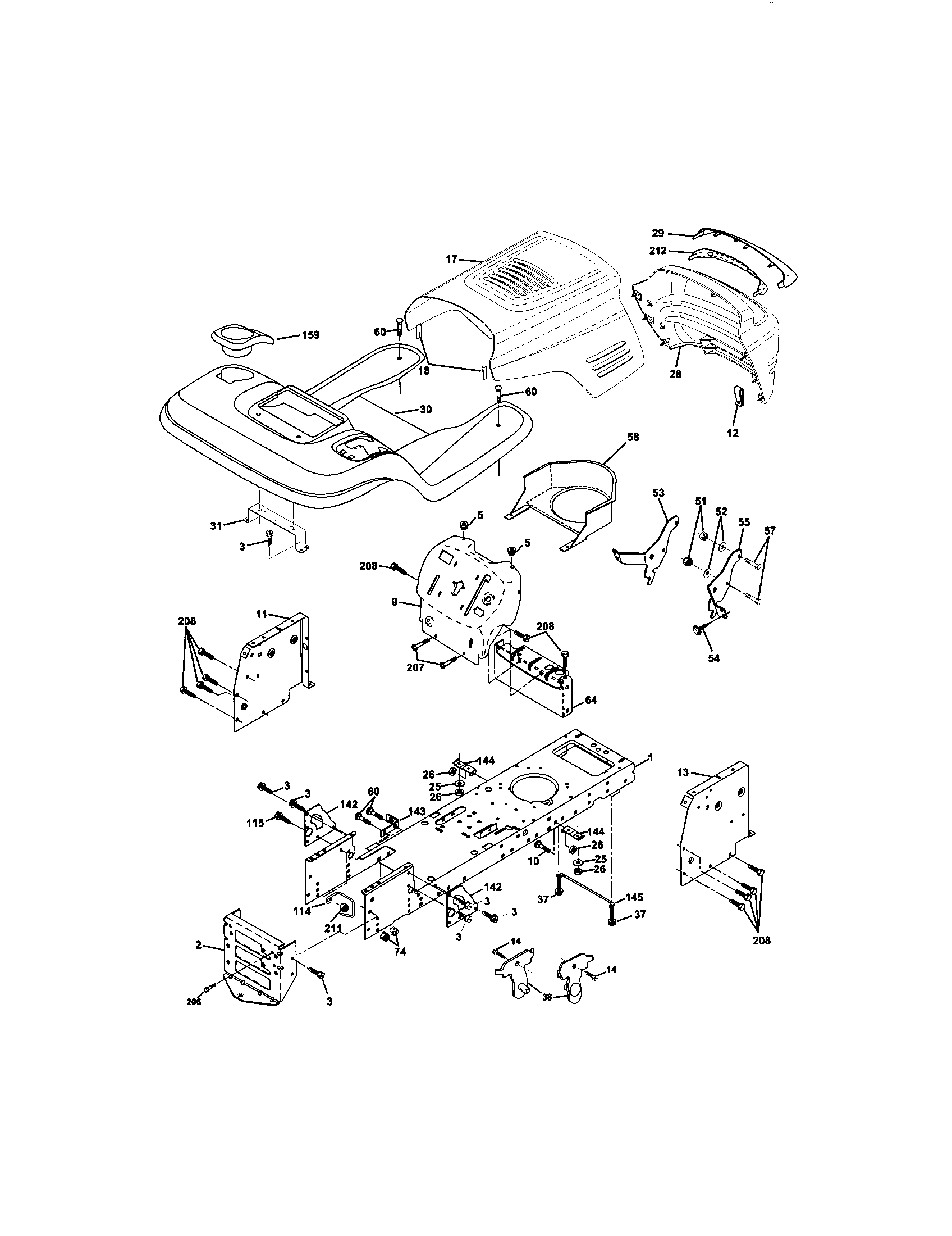Chassis And Enclosures Diagram and Parts List for 917272055  Craftsman Lawn Tractor