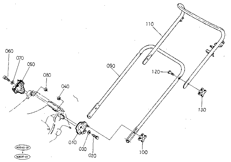 Handle Diagram and Parts List for 3901  Craftsman Lawn Mower