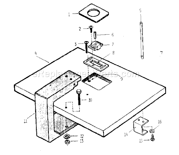 Work Surface Assembly Diagram and Parts List for 25153PINROUTER  Craftsman Router