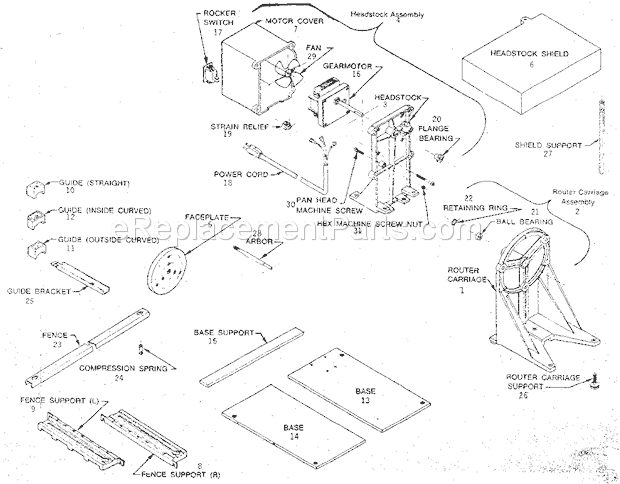 Page A Diagram and Parts List for 25194  Craftsman Lathe