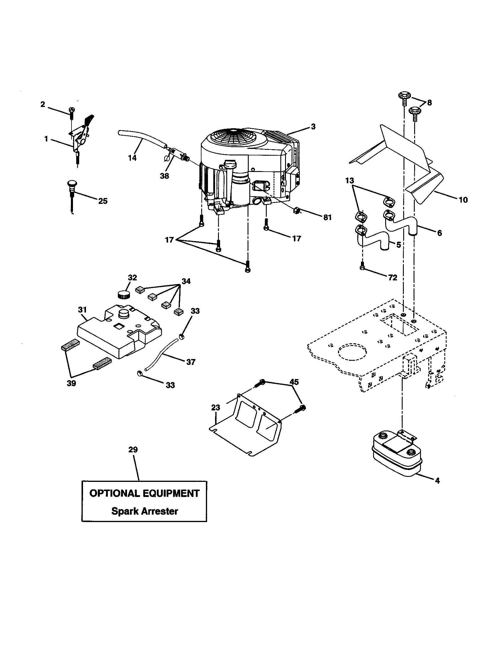 Engine Diagram and Parts List for 917277430  Craftsman Lawn Tractor