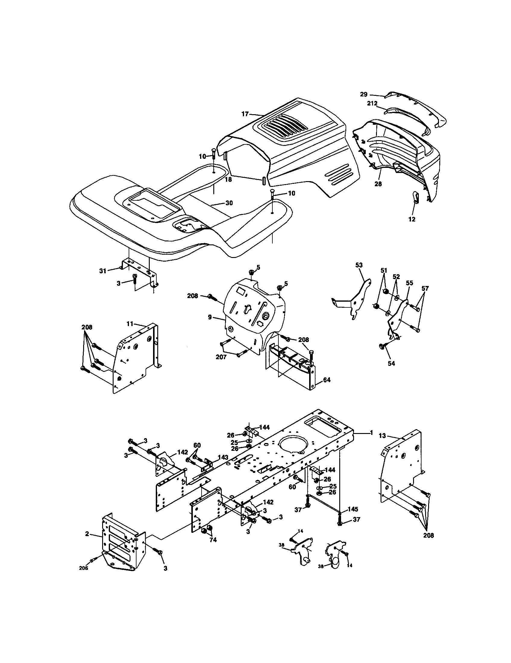 Chassis And Enclosures Diagram and Parts List for 917271635  Craftsman Lawn Tractor