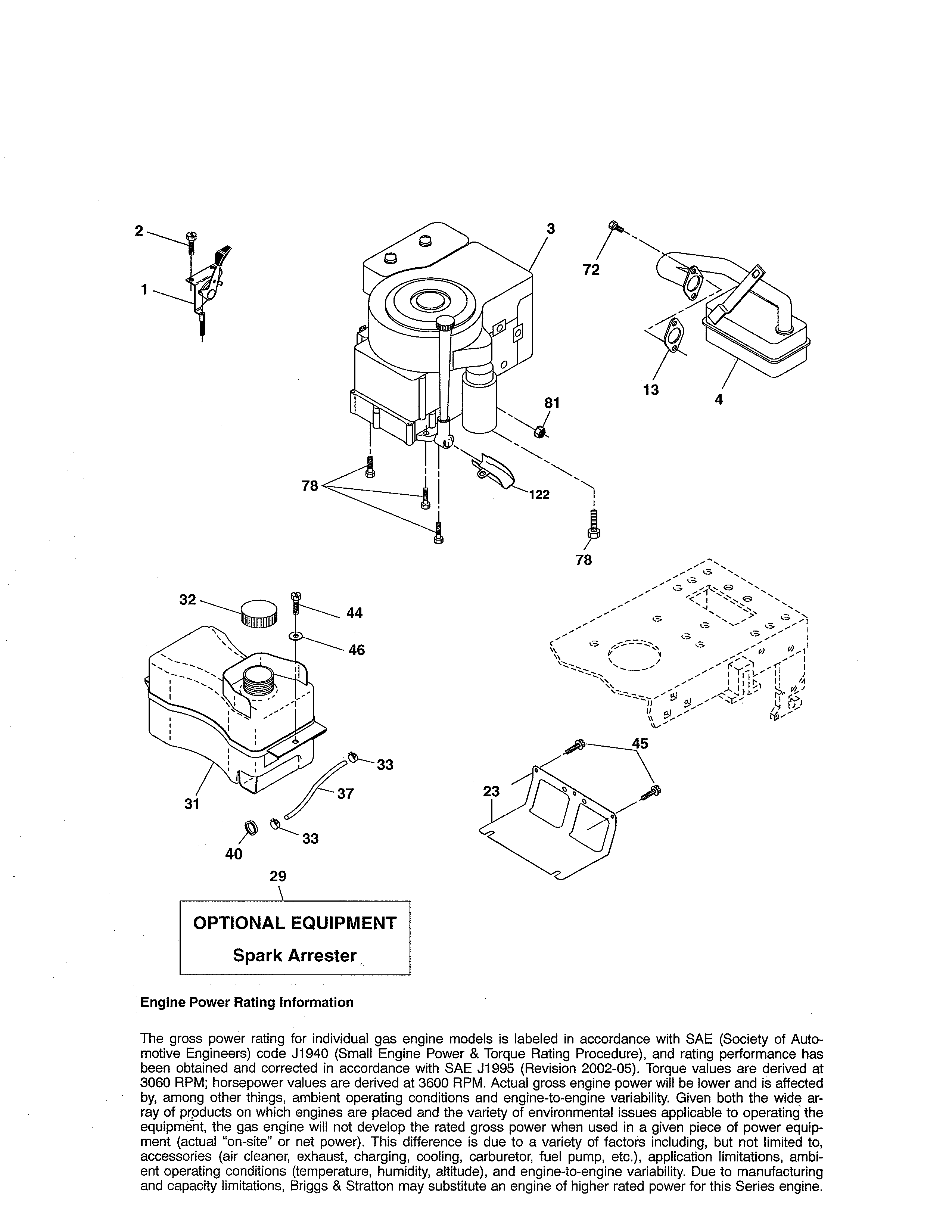 Engine Diagram and Parts List for 917280152  Craftsman Lawn Tractor