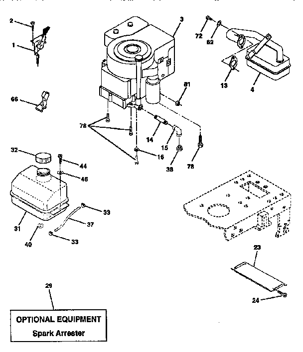 Engine Diagram and Parts List for 917252511  Craftsman Lawn Tractor