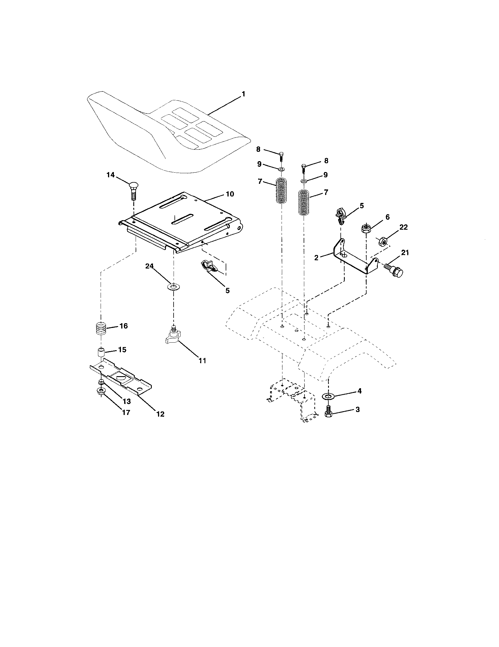 Seat Assembly Diagram and Parts List for 917271750  Craftsman Lawn Tractor