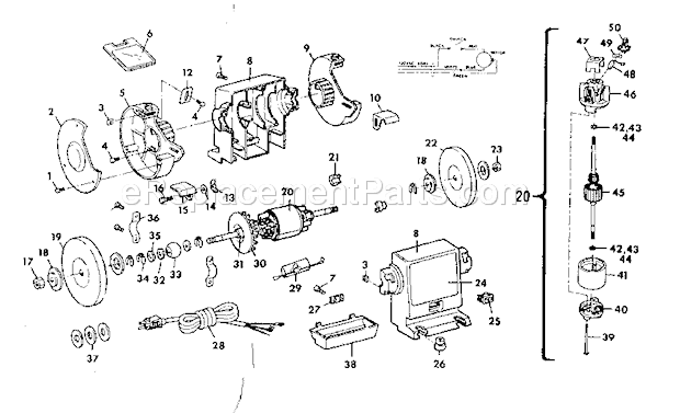 Unit Parts Diagram and Parts List for 257190440  Craftsman Bench Grinder