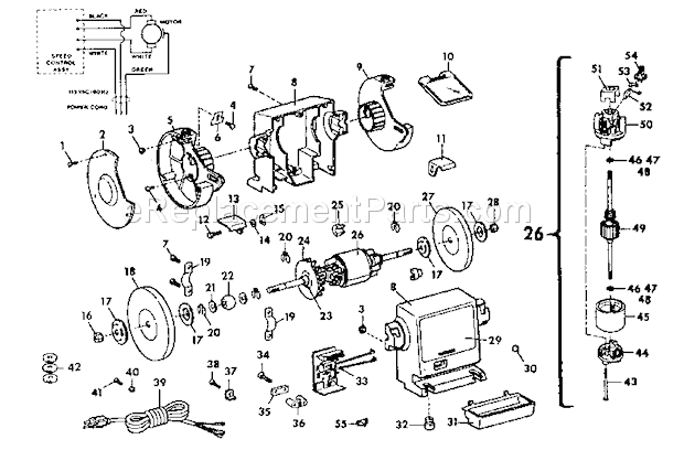 Unit Parts Diagram and Parts List for 257190480  Craftsman Bench Grinder