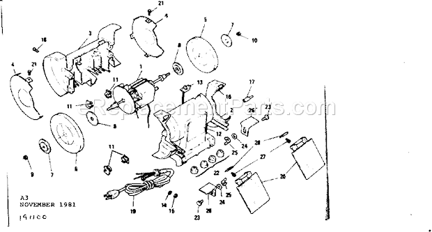 Unit Parts Diagram and Parts List for 257191100  Craftsman Bench Grinder