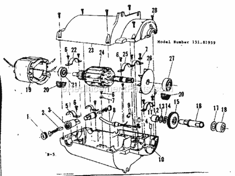Page B Diagram and Parts List for 2576003B  Craftsman Snow Blower