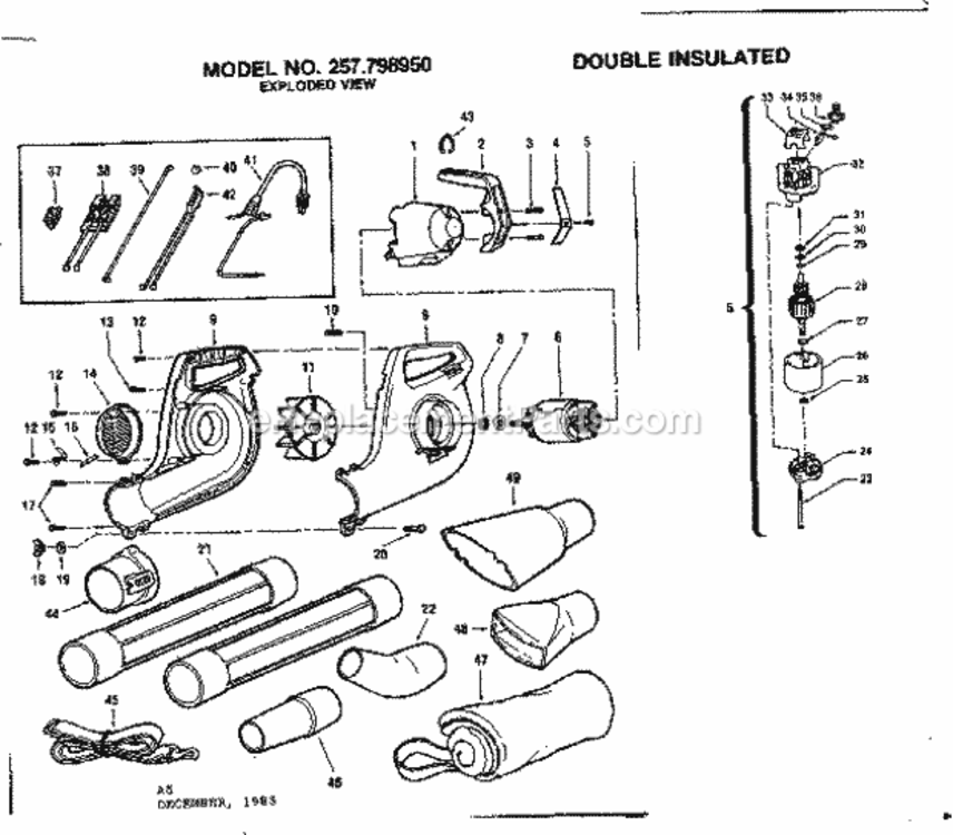 Page A Diagram and Parts List for 257798950  Craftsman Leaf Blower / Vacuum