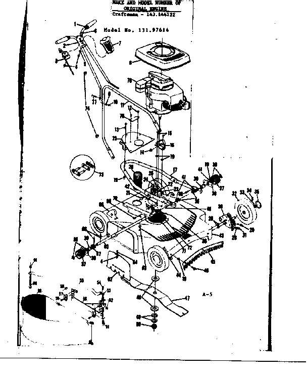 Replacement Parts Diagram and Parts List for 13197614  Craftsman Lawn Mower