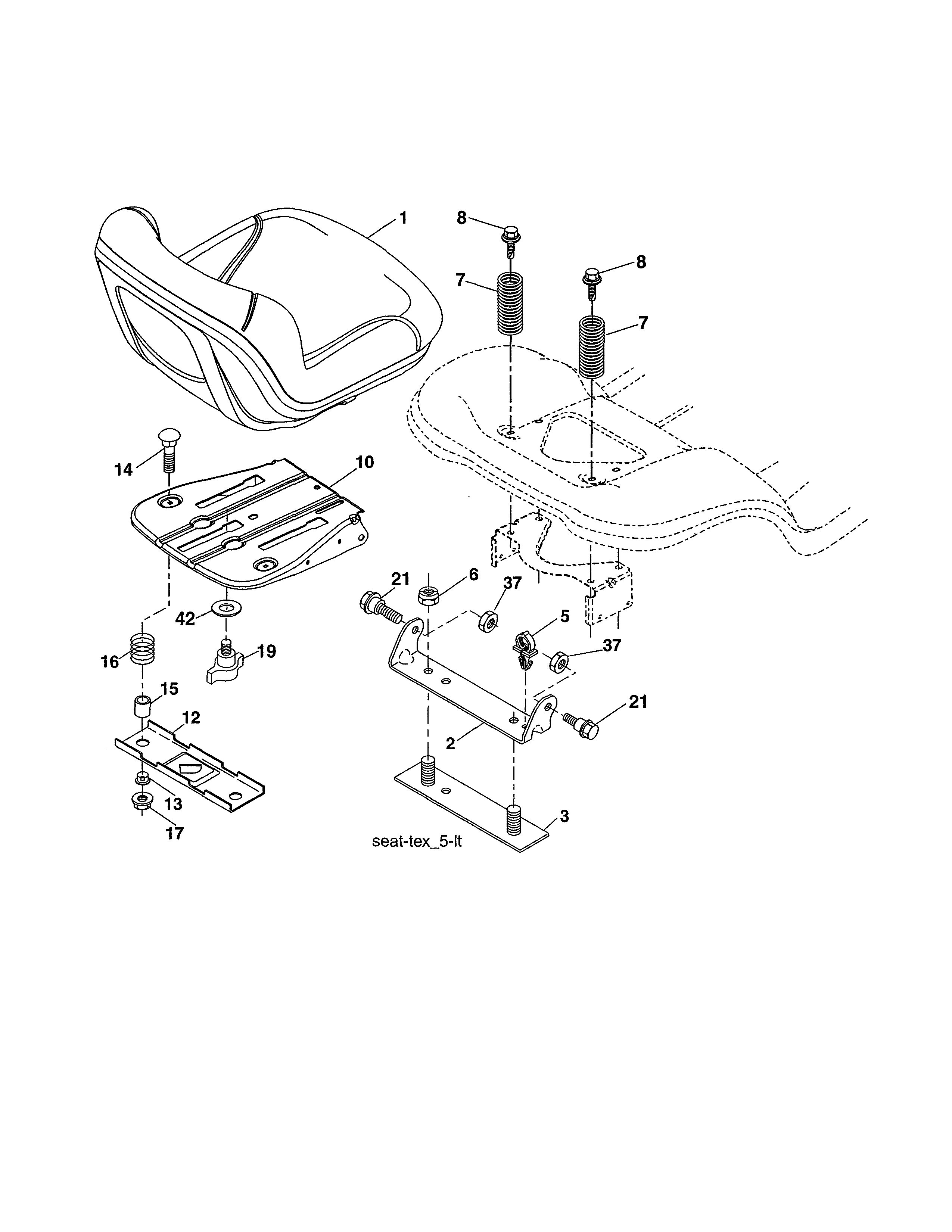 Seat Assembly Diagram and Parts List for 917989260  Craftsman Lawn Tractor