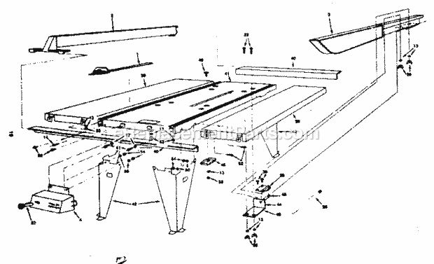 Frame Diagram and Parts List for 25965  Craftsman Table Saw