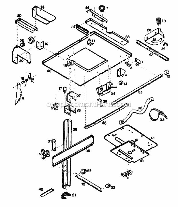 Unit Parts Diagram and Parts List for 25967  Craftsman Table Saw