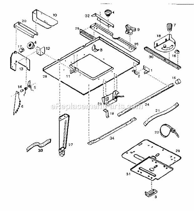Unit Parts Diagram and Parts List for 25969  Craftsman Table Saw